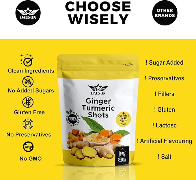 Ginger Turmeric Supplements with Piperine, Orange, Vitamin C, Vitamin D3 & Zinc | Ginger Turmeric Shots for Joint, Heart, Brain, Gut & Skin Health | 200 Servings | Ayurvedic | Powder