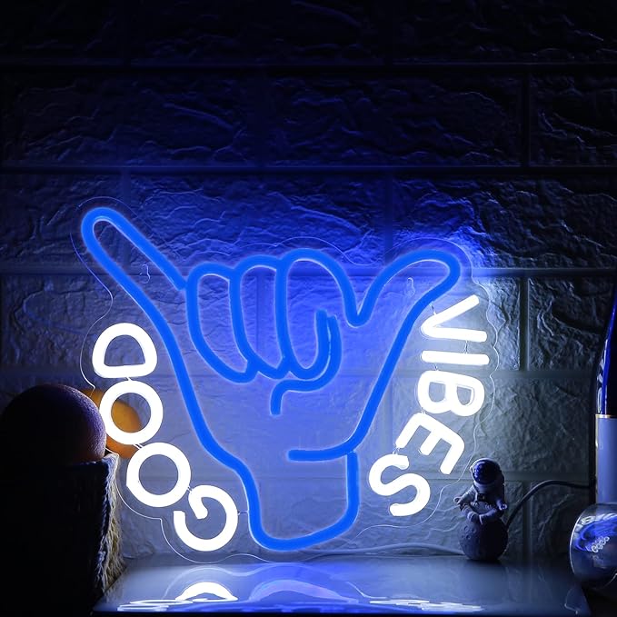 Good Vibes Neon Sign USB Powered for Room Decor, LED Neon Light Sign Dimmable Neon Wall Sign for Game Room Party Decoration Man Cave Kids Bedroom Wall Art 13 * 10.5 Inches