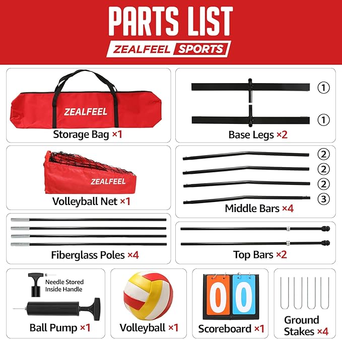 Volleyball Net, 12ft/20ft Training Set Height Adjustable, Portable Freestanding Practice for Hitting or Serving Drills, Pop up With Carry Bag for Backyard or Outdoor