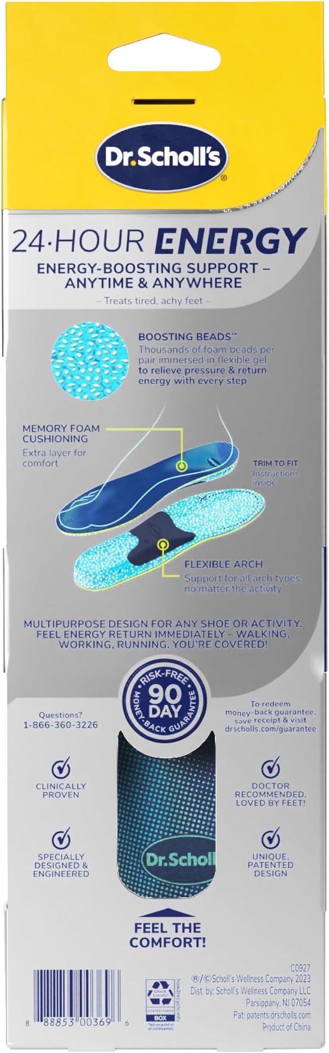 Dr. Scholl's® 24-Hour Energy Multipurpose Insoles, Returns Energy with Every Step, Relieves Foot Pressure & Tired Achy Feet, Memory Foam & Gel Insert, Women's Shoe Size 6-10, 1 Pair