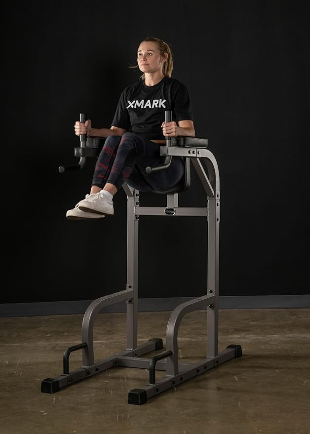 XMARK Knee Raise, Dip Stand with Push Up Station, Commercial Vertical Knee Raise, Captain's Chair, Upper Body and Core Workout Machine