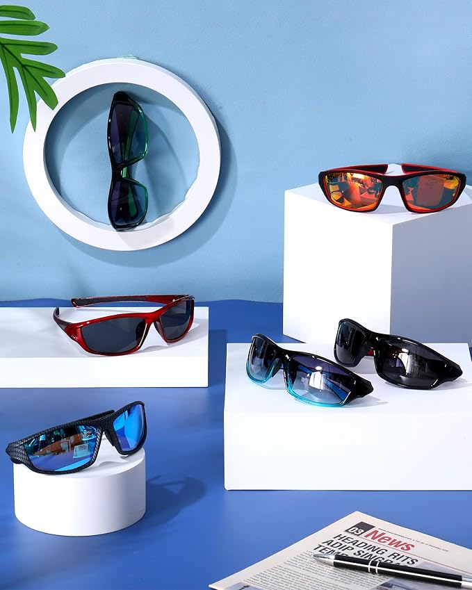 Frienda 6 Pack Polarized Sport Sunglasses for Men Multipack Fit over Glasses Pack Lot Set Men's Sport Fishing Eyeglasses