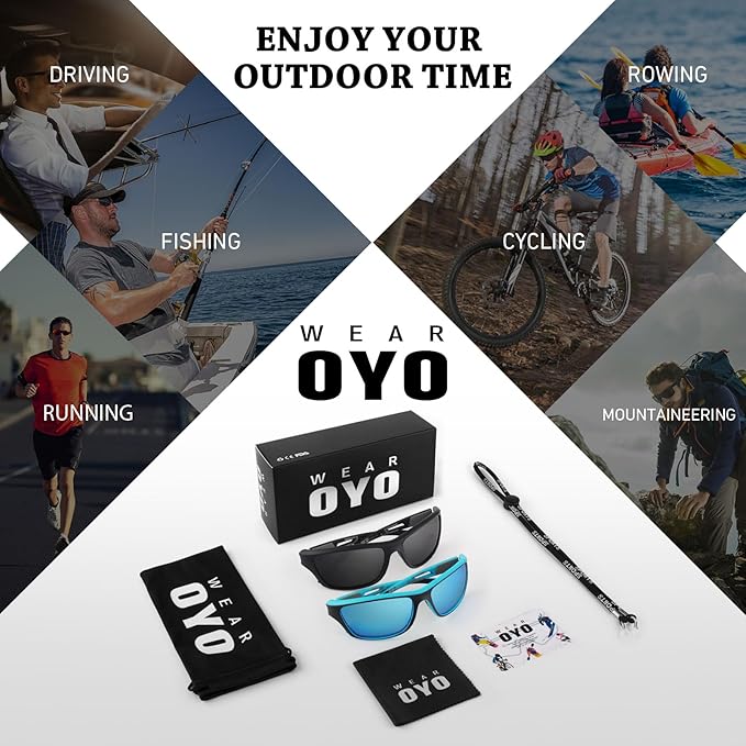 Polarized Sports Sunglasses for Men Women,Fishing Driving Rectangular Goggles UV400 Protection