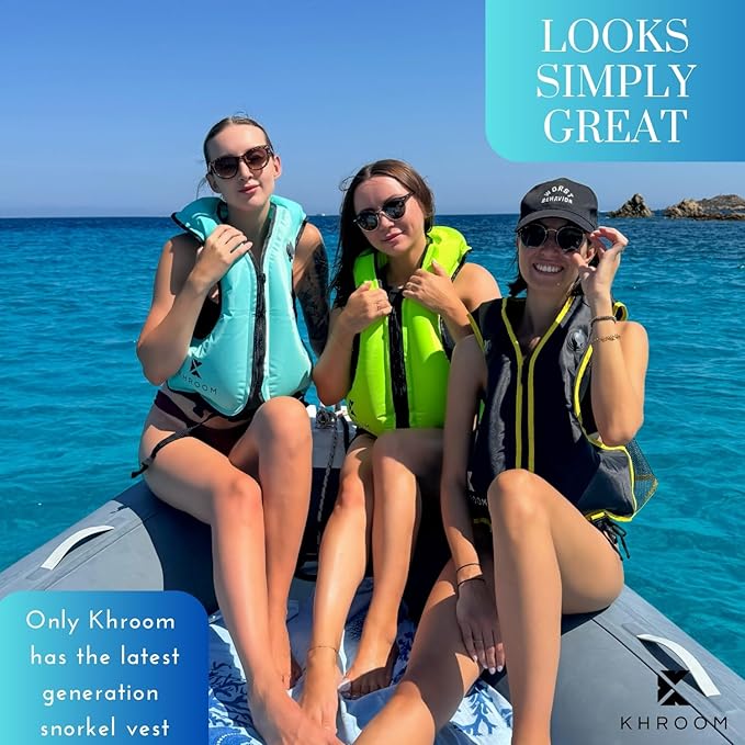 Khroom Inflatable Snorkel Vest for Adults and Teenagers | 60"-75" Height | 90-220 lbs | V2 2025 Model | Buoyancy Jacket for Snorkeling and SUP - Snorkel Vest, Buoyancy Aid