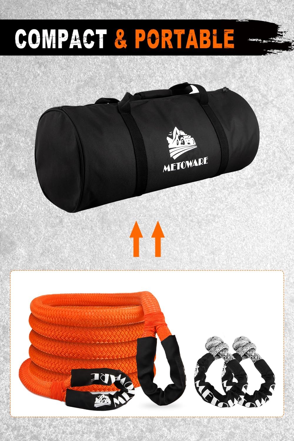 METOWARE Kinetic Recovery Rope (1’’ x 10ft) Offroad Tow Kit with 1/2inch x 22 Inch Soft Shackles,Heavy Duty Offroad Recovery Kit for UTV, ATV, Truck, Car