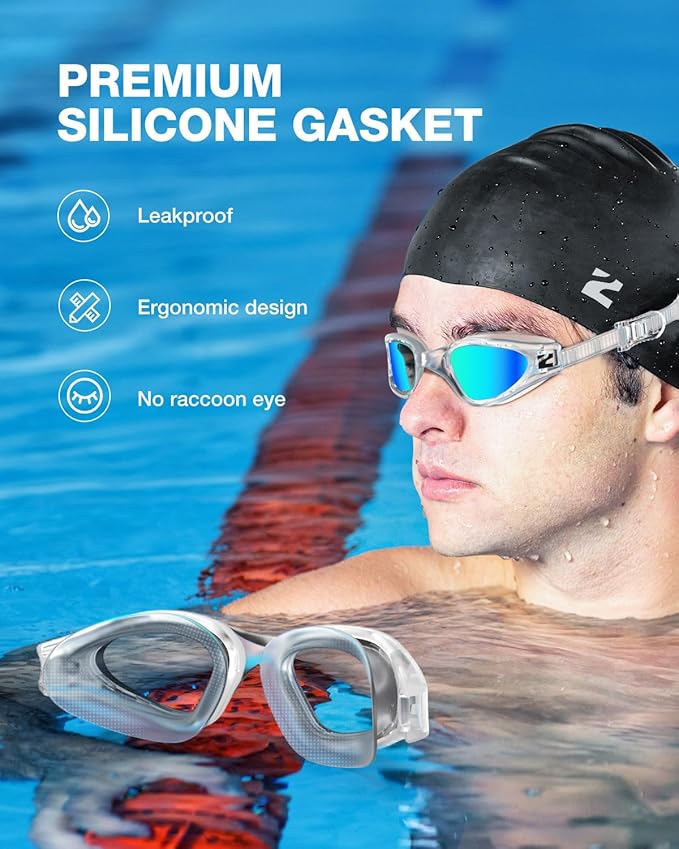 ZIONOR G1 Lite Swim Goggles with Swim Cap Comfortable Anti-fog Swimming Goggles Cap Set for Adult Men Women