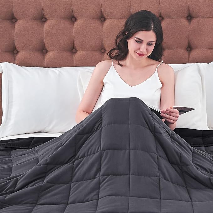 King Size Weighted Blanket for Adults (20 lbs, 80” x 87”, Grey& Black) Cooling Heavy Blanket for Sleeping Perfect for 190-210 lbs, Breathable Blanket for Adults & Couple All Season, Machine Washable