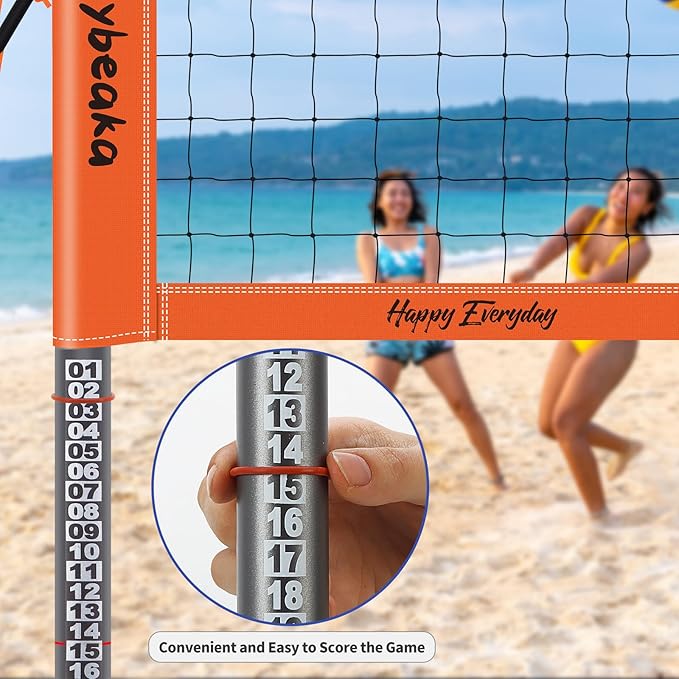 Portable Outdoor Volleyball Net Set System for Backyard Beach with Heavy Duty Poles, Durable Net, PU Volleyball & Pump, Carry Bag