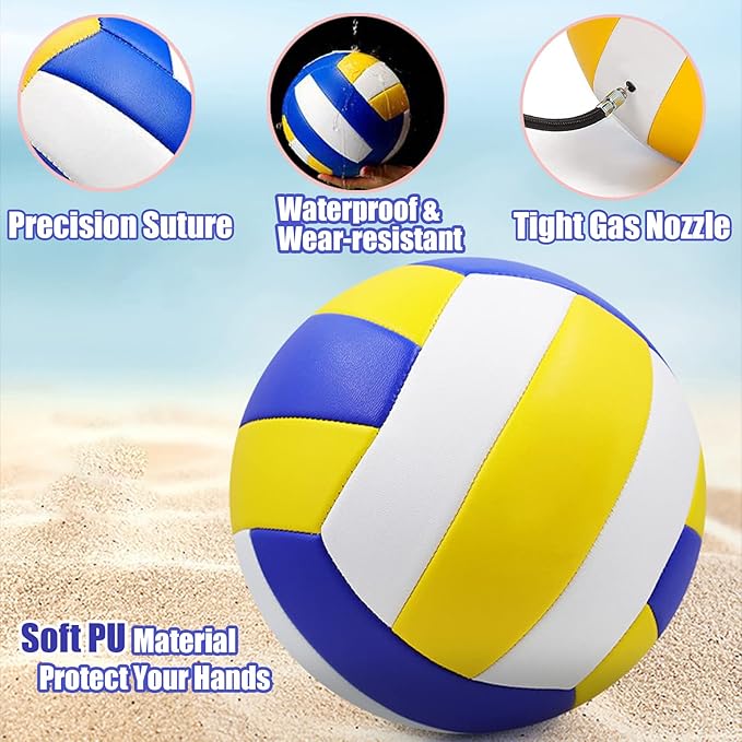 Magicorange Volleyball, 6 Pack Official Size 5 Volleyballs- PU Leather Indoor Outdoor Soft Touch Recreational Volleyballs for Beach Play, Game,Gym,Training -Includes Ball Pump