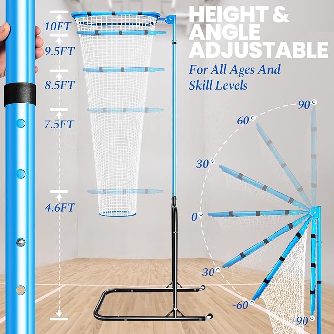 Volleyball Setter Training Net,Height & Angle Adjustable Volley Ball Training Equipment with Steel Frame,Stable Base for Indoor and Outdoor,Volleyball Spike Trainer for Setting,Serving,Spiking