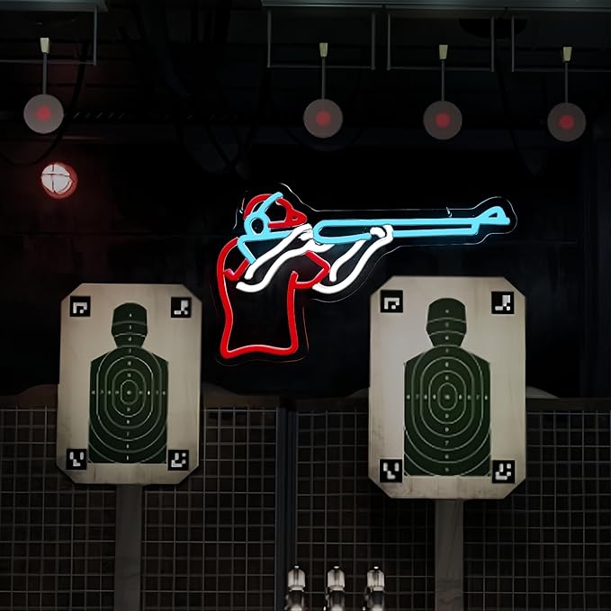 Man Shooting Neon Sign Nerf Sniper Rifle Light Up Sign Shooter Gifts Gun Player Light Sign Dimmable LED Sign for Gun Club Decor Man Cave Game Room 15.2"×9"
