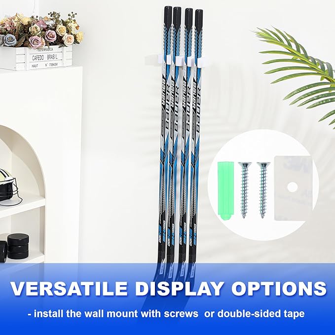 Yousoontic Hockey Stick Holder Wall Mount, 1-6 Stick Capacity, Ice and Field Hockey Organizer (Decor & Storage 2-in-1) for Home Garage Room Office Sports Decoration