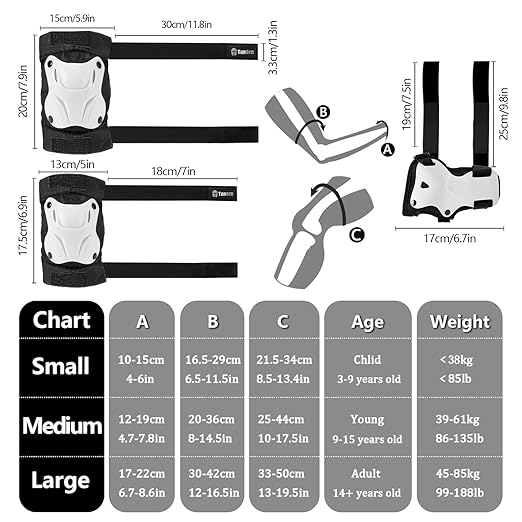 Skating Protective Gear Adult Knee and Elbow Pads Wrist Guards for Roller Skating Skateboarding, Skate Pads Adult Knee Pads for Men Women White