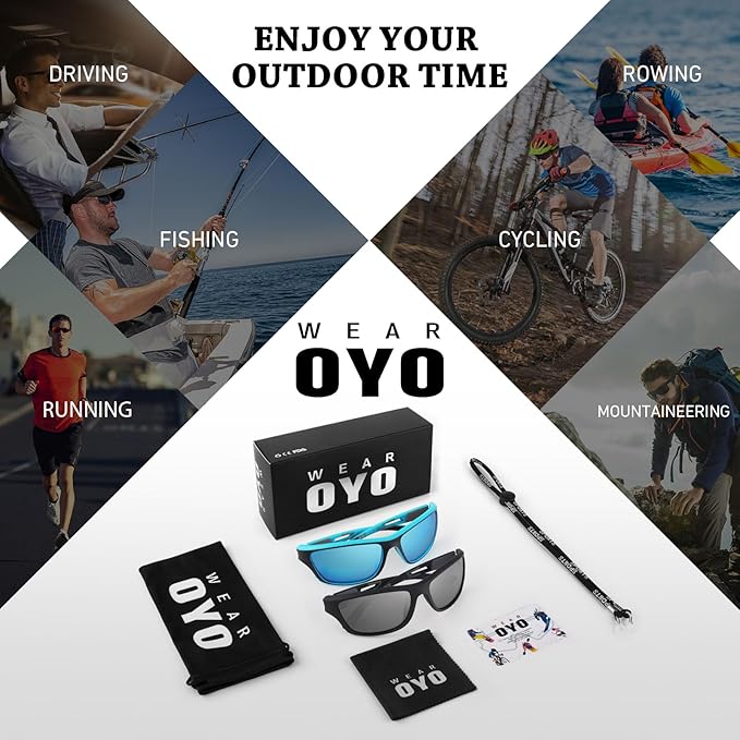 Polarized Sports Sunglasses for Men Women,Fishing Driving Rectangular Goggles UV400 Protection