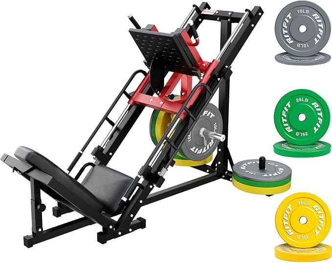 RitFit Adjustable Leg Press and Hack Squat Machine with Weight Plate Set, Professional Home Gym Equipment with Linear Bearings, Specialized for Complete Lower Body Workouts and Weight Storage Posts