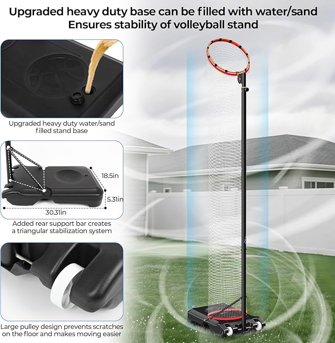 Volleyball Setter Trainer Net Setting Training Equipment,with Mobile Pulleys, Adjustable Height/Angle,Can Be Filled with Water,Indoor and Outdoor Volleyball Serve, Dunk and Set Practice Net