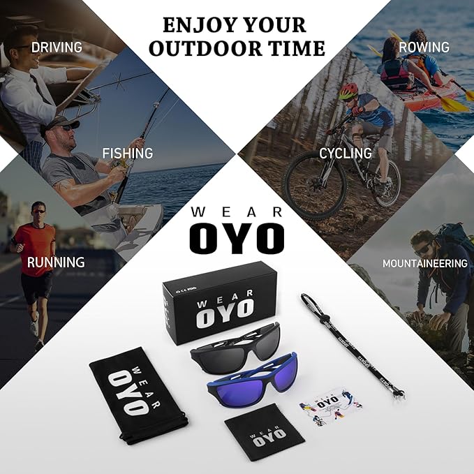 Polarized Sports Sunglasses for Men Women,Fishing Driving Rectangular Goggles UV400 Protection