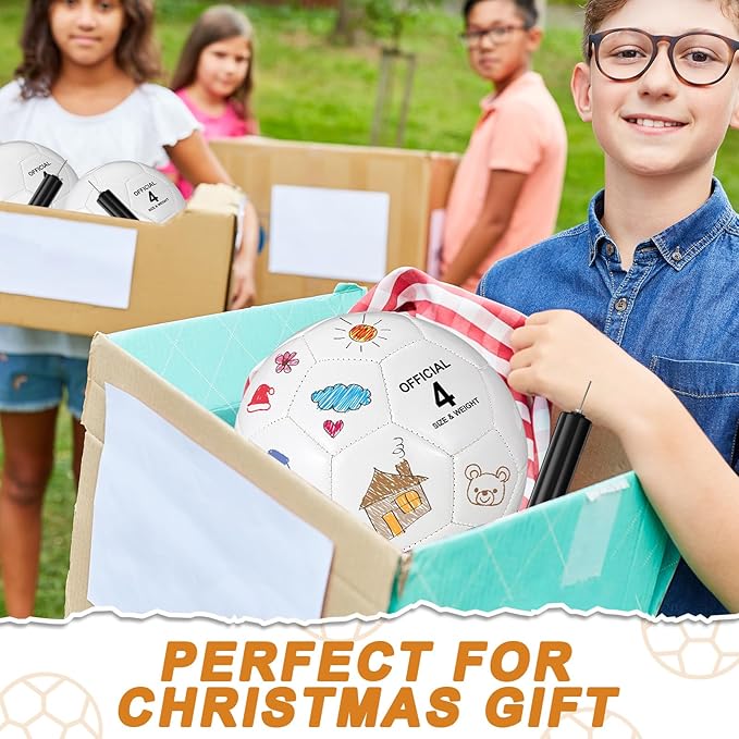 6 Pcs Operation Christmas Soccer Ball Bulk with Pump Needles, Size 3 4 5 Deflated Soccer Ball Gift for Youth Adult Game Training Practice Christian Charity Donation Supplies