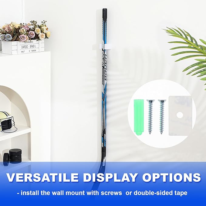 Yousoontic Hockey Stick Holder Wall Mount, 1-6 Stick Capacity, Ice and Field Hockey Organizer (Decor & Storage 2-in-1) for Home Garage Room Office Sports Decoration