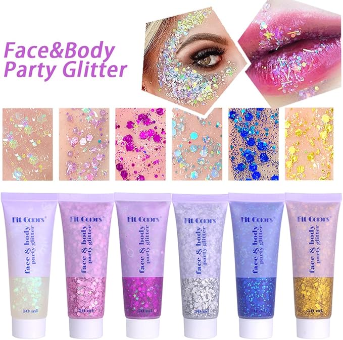 Red Face Glitter Gel,Halloween Singer Concerts Rave Accessories,Music Festival Body Glitter Gel,Christmas Sequins Face Glitter Paint Makeup,Sparkling Hair Chunky Glitter for Women,50ML