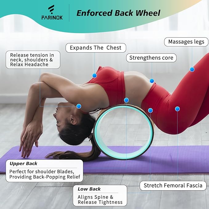 Yoga Wheel for Stretching & Flexibility to Help Back Aches & Tension, Deep Tissue Muscle Massage. Back Roller Wheel with Extra Cushion, Wider & Thickest Foam, Stretches and Strengthens Core Muscles