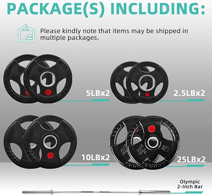 Olympic Cast Iron 2-Inch Weight Plates for Strength Training & Weightlifting, 255 Pounds Set, Multiple Packages