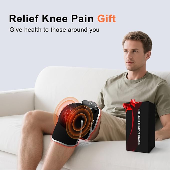 RAYOCON Red Light Therapy for Knee:Knee Massager with 6 Heat and 5 Vibration Infrared Red Light Therapy for Body Pain Relief Cordless Rechargeable Infrared Light Therapy Heated Knee Brace