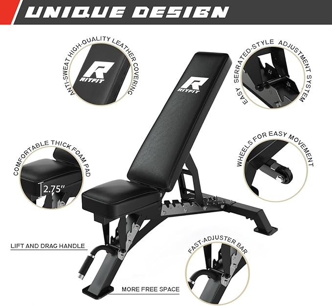 RitFit Multi-Function Squat Rack Power Cage PPC03 with Cable Crossover System, 1000LBS Capacity Power Rack and Packages with Optional Weight Bench, Barbell Weight Set, for Garage Workout & Home Gym