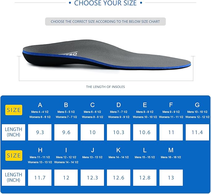 Plantar Fasciitis Feet Insoles Arch Supports Orthotics Inserts Relieve Flat Feet, High Arch (Mens 9-9 1/2 | Womens 11-11 1/2)