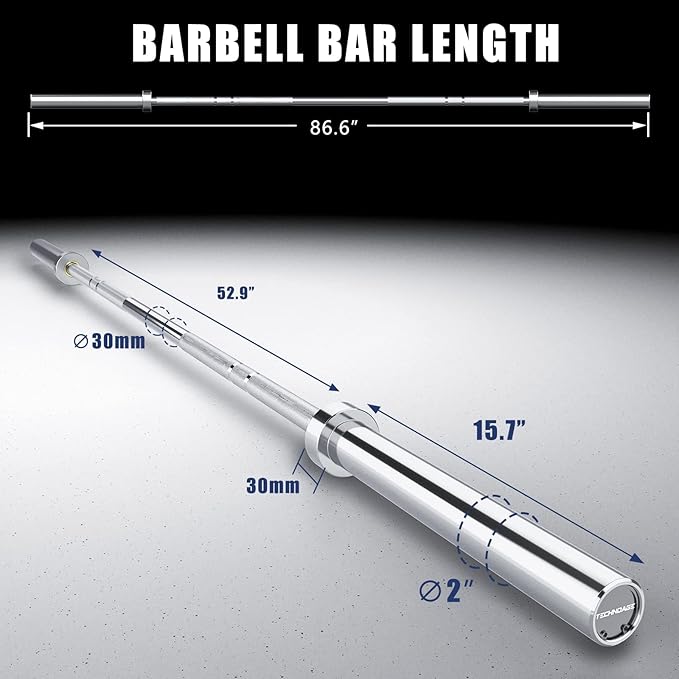 TECHNOAGE 7FT Olympic Barbell Olympic Bar Solid Chrome Barbell 700LBS Load Capacity(2-Inch Plate) for Weightlifting, Squats, Dead-Lifts, Presses, and Lunges