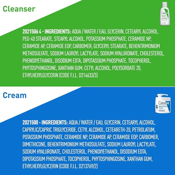 CeraVe Moisturizing Cream & Hydrating Facial Cleanser Skin Care Set, Combo Pack For Dry Skin Relief, Travel Essentials, 1oz Cleanser + 16oz Cream With Pump