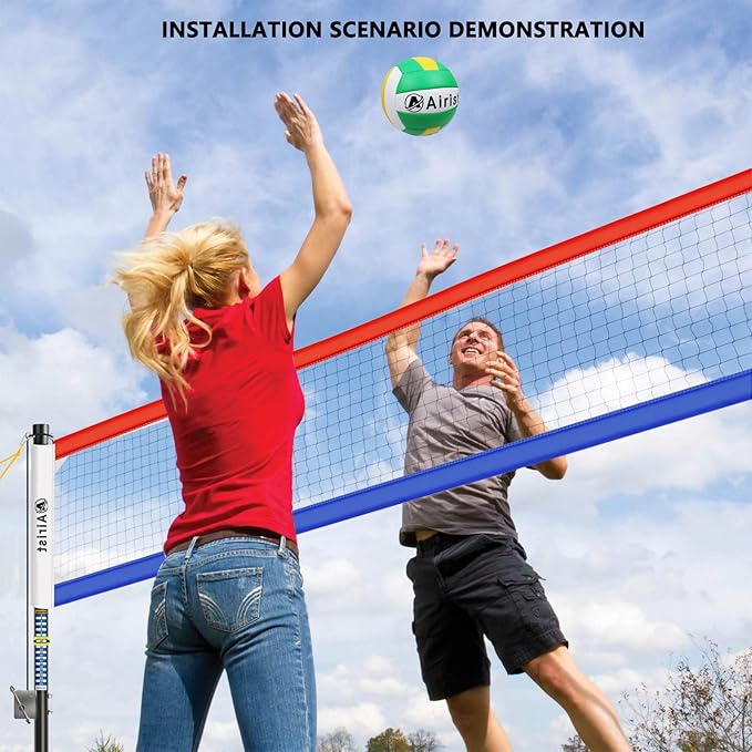 Heavy Duty Volleyball Net Outdoor with Steel Anti-Sag System, Adjustable Aluminum Poles, Professional Volleyball Nets Set for Backyard and Beach, Volleyball and Carrying Bag