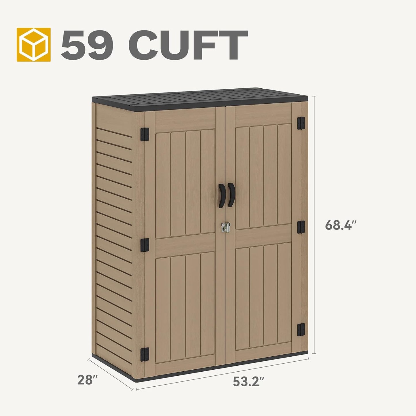 DWVO 59 Cu. Ft. Vertical Storage Shed, Weatherproof Outdoor Tall Cabinet with Double-Wall Panels and Floor, Lockable Resin Shed for Garden, Garage, Patio,Brown (Shelves Not Included)