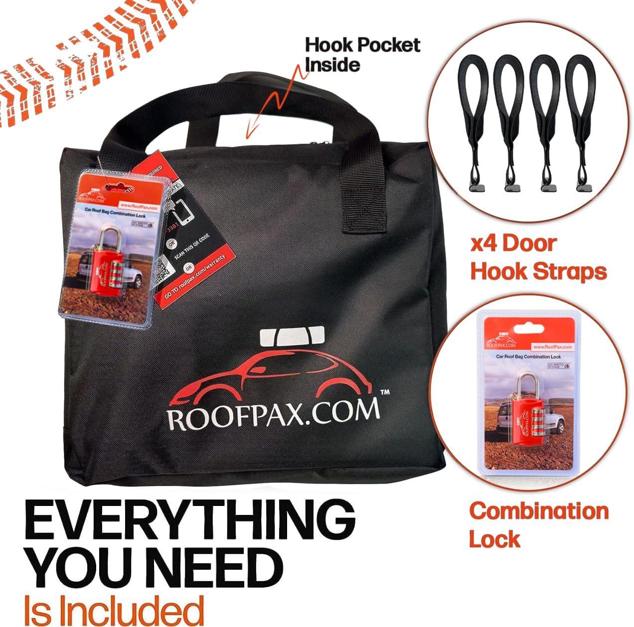 RoofPax 23 cft. Extra Waterproof Rooftop Cargo Carrier Bag, Double Weatherproof Zippers,10 Heavy-Duty Tie-Down Straps fit Cars with/Without a Rack or Side Rails, Safety Hooks Included