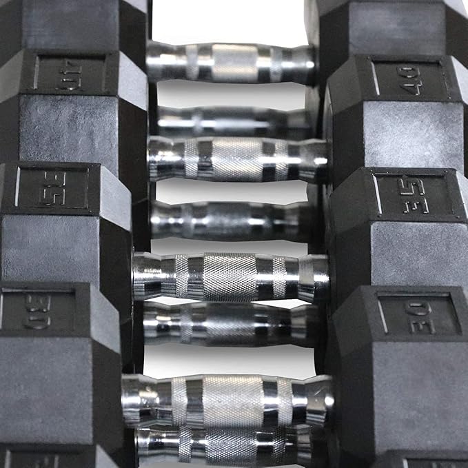 WF Athletic Supply Rubber Coated Hex Dumbbell Set with Two Tier Premium Storage Rack Built for Strength Building, Weight Loss & Home Gym β Multiple Sets Available