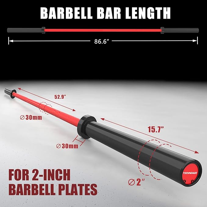 TECHNOAGE 7FT Olympic Barbell Olympic Bar Solid Chrome Barbell 700LBS Load Capacity(2-Inch Plate) for Weightlifting, Squats, Dead-Lifts, Presses, and Lunges