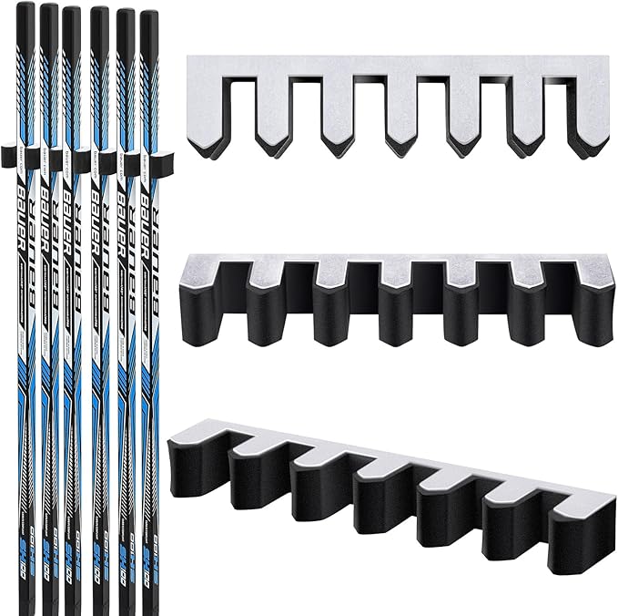 Yousoontic Hockey Stick Holder Wall Mount, 1-6 Stick Capacity, Ice and Field Hockey Organizer (Decor & Storage 2-in-1) for Home Garage Room Office Sports Decoration