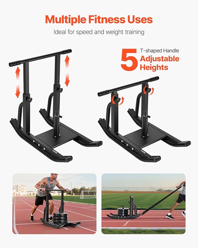 VEVOR Weight Sled, Steel Power Sled, Fitness Training Sleds for Athletic Exercise Speed Improvement, Workout Equipment with Adjustable Height Handle