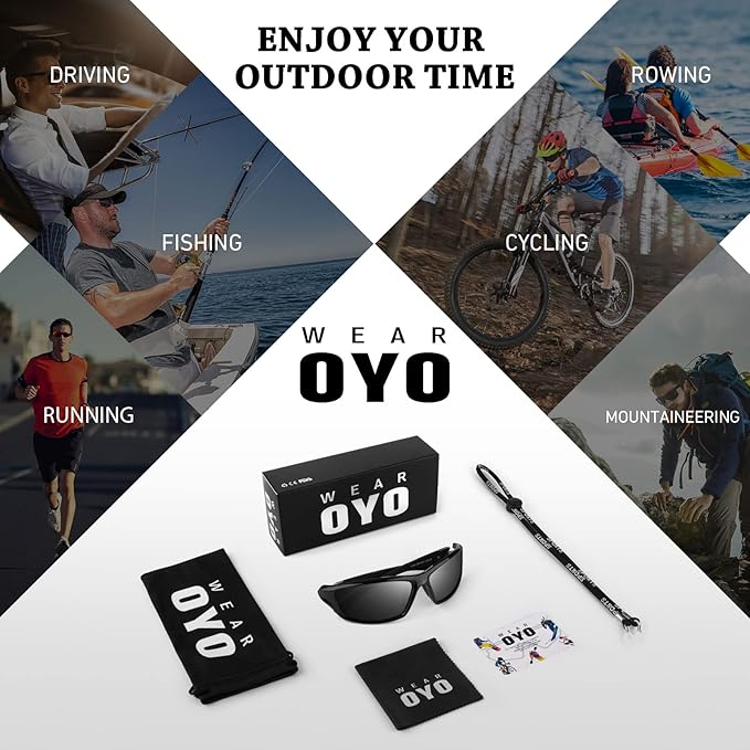 Polarized Sports Sunglasses for Men Women,Fishing Driving Rectangular Goggles UV400 Protection