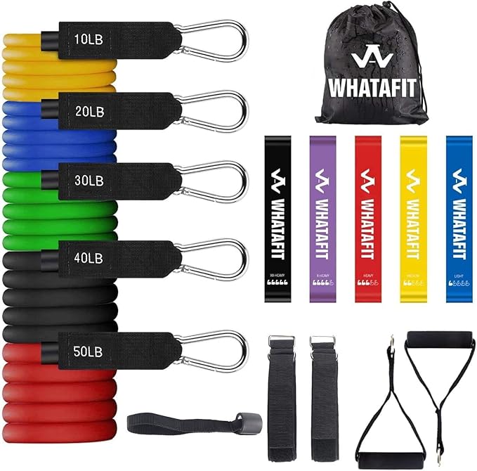 WHATAFIT Resistance Bands, Exercise Bands,Resistance Bands for Working Out, Work Out Bands with Handles for Men and Women Fitness, Strength Training Home Gym Equipment