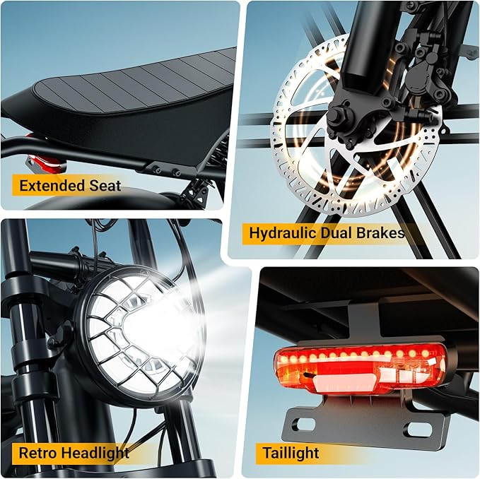 TST Electric Bike for Adults, 1500W Peak Brushless Motor 28 MPH 60 Miles/110 Miles Fat Tire E Bike with 48V 15Ah/ 25Ah Removable Battery 20" Electric Dirt Bike Hydraulic Suspension and 7-Speed