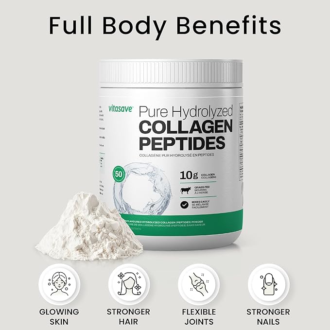 Collagen Peptides Powder – 10g Hydrolyzed Collagen per Serving – Unflavored, Grass-Fed, Keto Friendly – Skin, Hair, Nails & Joint Support – 500g