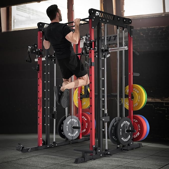 RitFit M1 & M1 Pro Smith Machine with Cable Crossover System, Multi-Function Squat Rack Power Cage for Home Gym, Power Rack and Packages