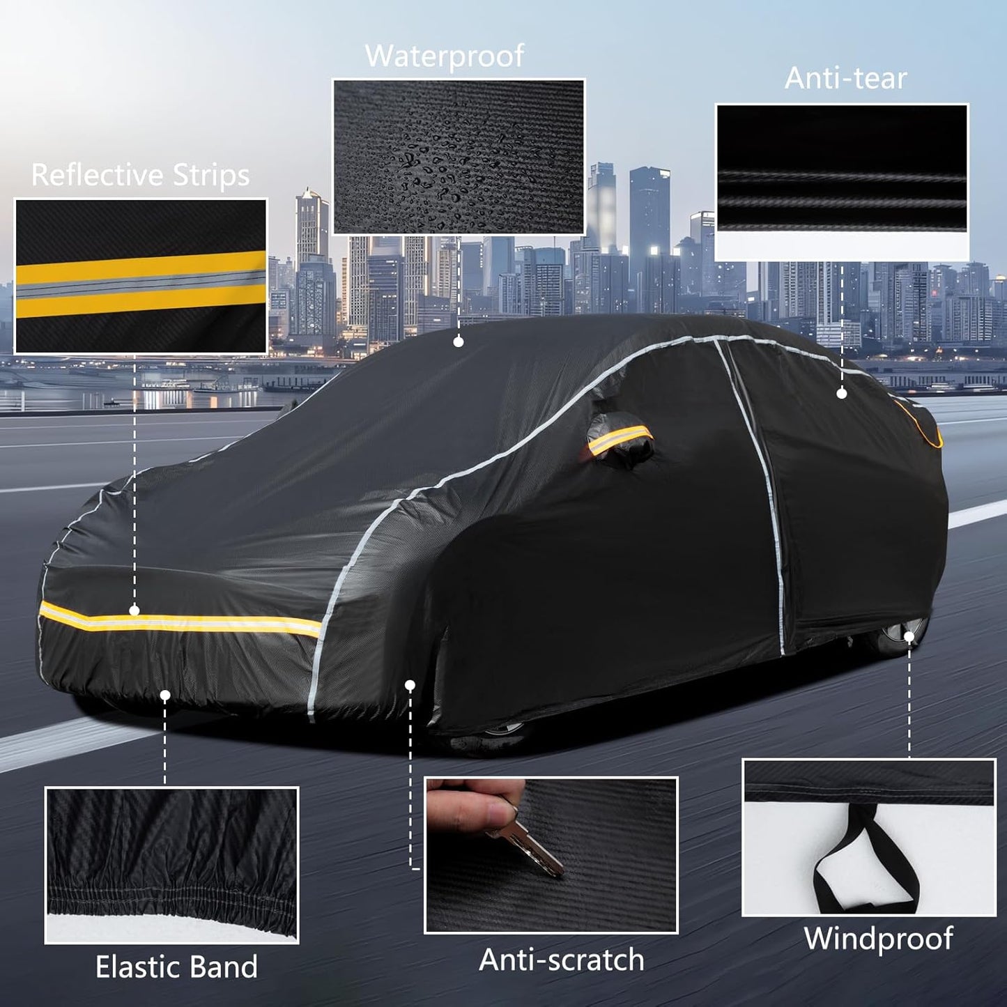 Car Cover Waterproof All Weather,6 Layers Car Covers for Automobiles, Full Exterior Cover with Zipper, Outdoor SUV Car Cover Sun UV Rain Snow Wind Protection, Fit for 207"(207*75*74 inch)SUV