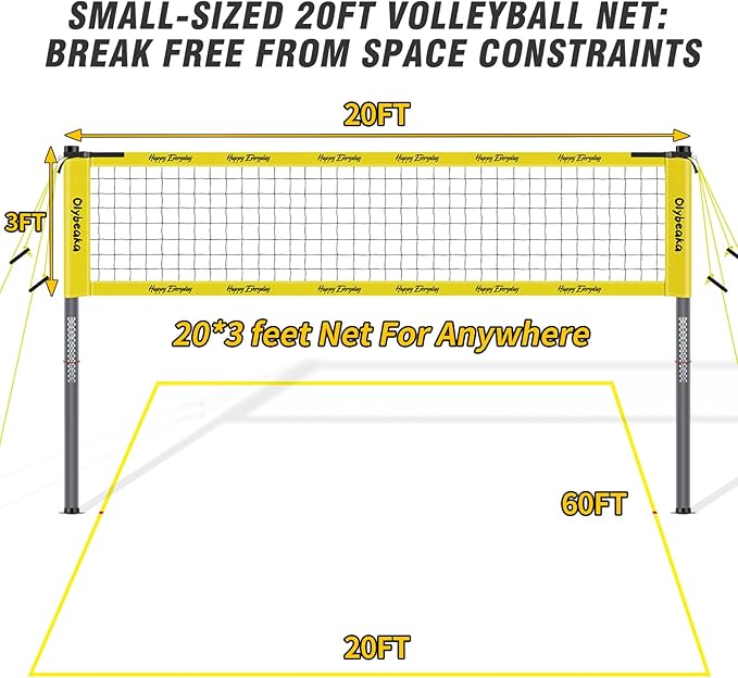 Portable Outdoor Volleyball Net Set System for Backyard Beach with Heavy Duty Poles, Durable Net, PU Volleyball & Pump, Carry Bag