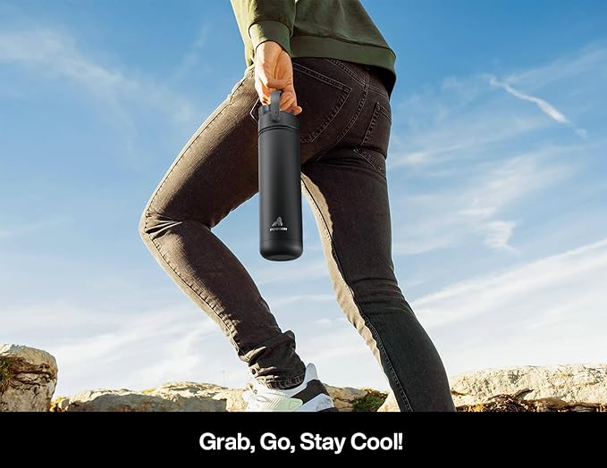 26 oz Insulated Water Bottle with 2-in-1 Straw and Spout Lid, Keep Cold 24H, Leak-Proof, Fits in Car Cup Holder, Stainless Steel Water Bottle for Sports, Travel, Gym, and School (Obsidian)