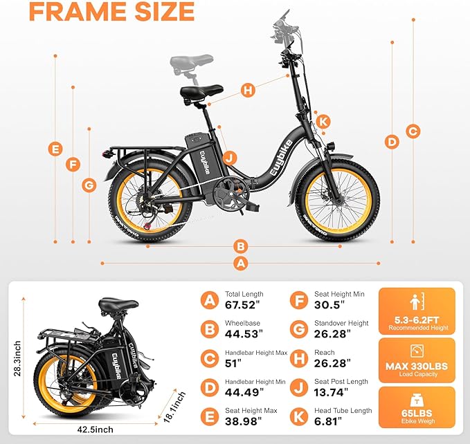 Foldable Electric Bike for Adults, Peak 1000W Brushless Motor 30MPH 70Miles City Commuter Ebike, 48V 20AH Lithium Battery, 20" Fat Tire 7-Speed E-Bicycle with Front Suspension Colourful LCD Display