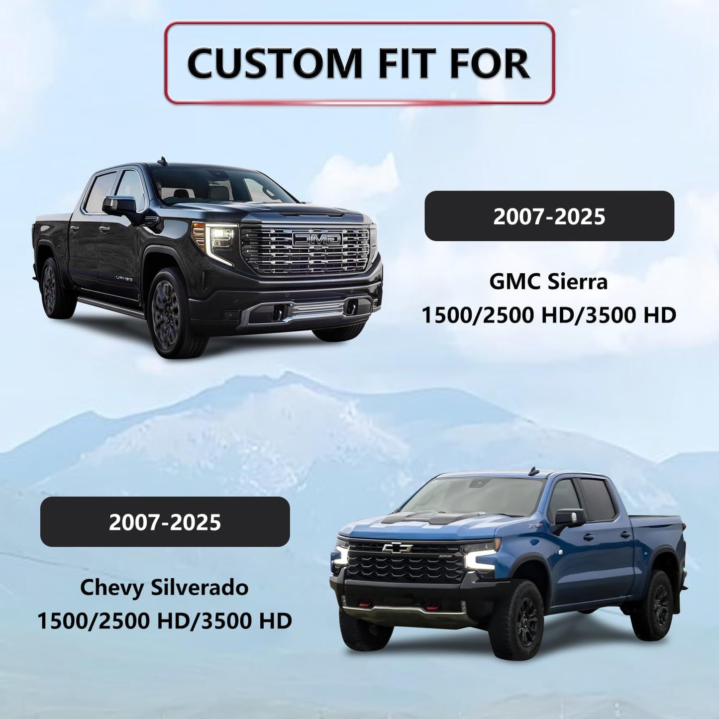 BABYBLU Chevy Chevrolet Silverado GMC Sierra Car Seat Covers Fit 2007-2023 2024 2025 1500/2500HD/3500HD (Grey, Full Set)