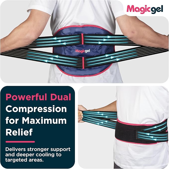 Magic Gel Back Ice Pack - Maximum Compression Sports Cold Compress Wrap for Back & Lower Body - Reusable Hot & Cold Packs