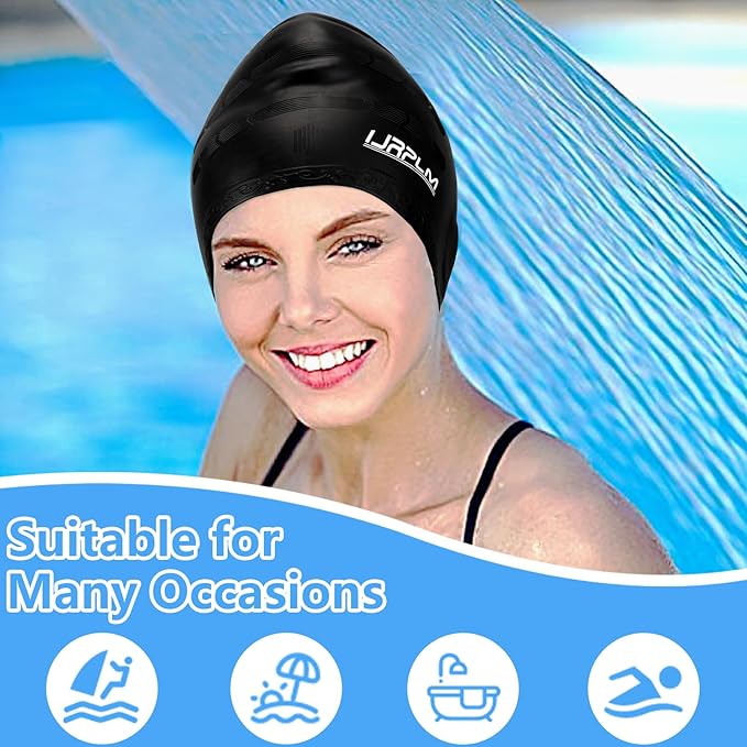 Swim Cap Long Hair,Silicone Swimming Caps with 3D Ear Cover,Waterproof Adult Swim Hats Bathing Caps for Women Men,Keep Your Hair Dry